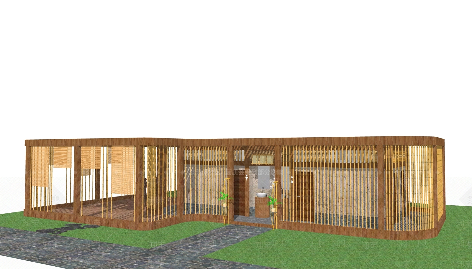 现代原木公共卫生间SU模型下载【ID:1167391960】