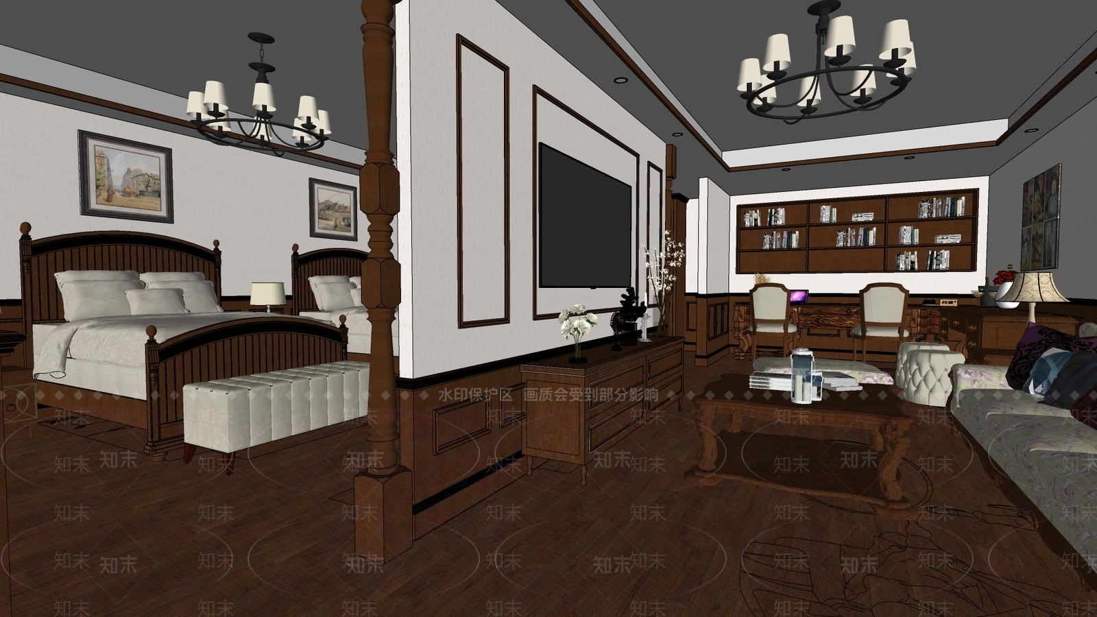 欧式酒店客房SU模型下载【ID:1167397721】