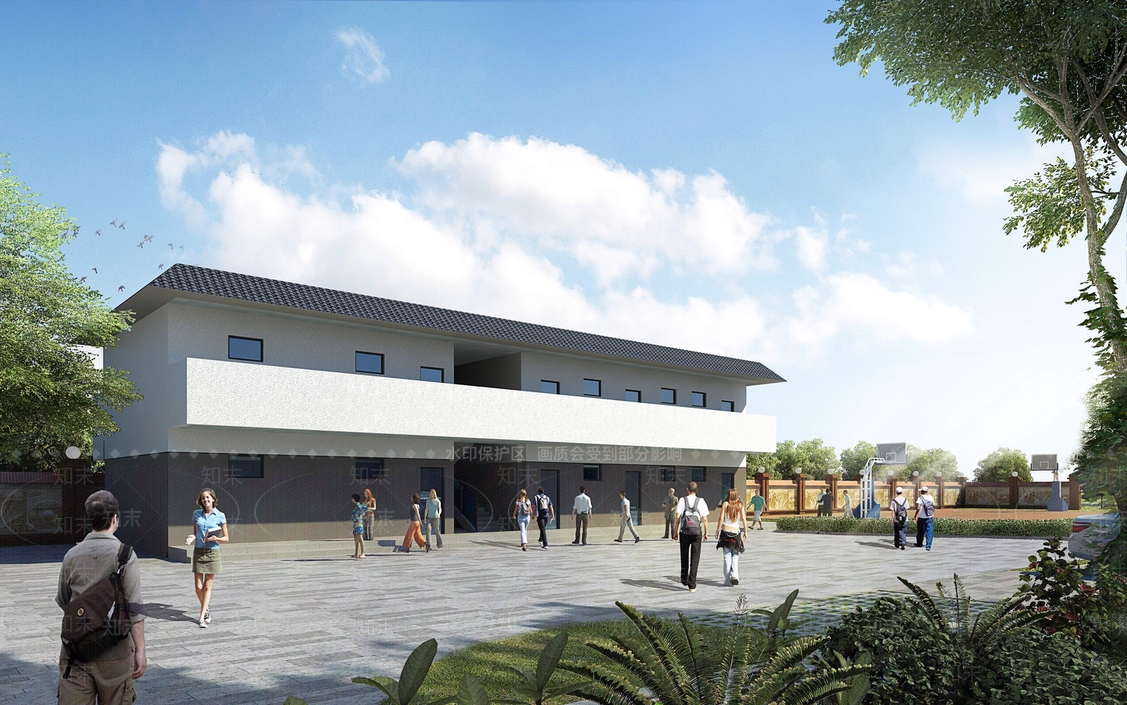 新中式学校外观3D模型下载【ID:1167401134】