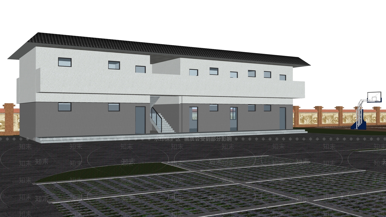 新中式学校建筑SU模型下载【ID:1167401413】