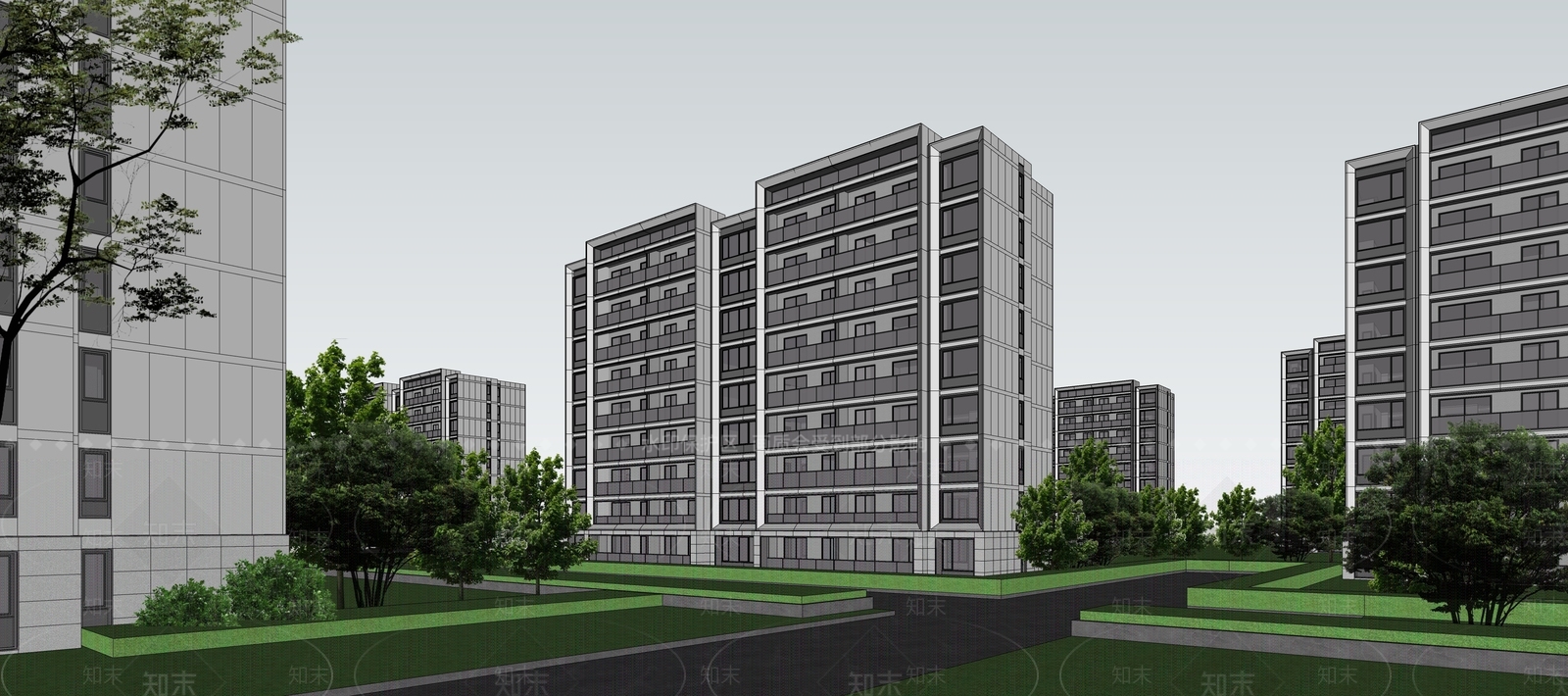 现代新中式高层住宅SU模型下载【ID:1167409450】