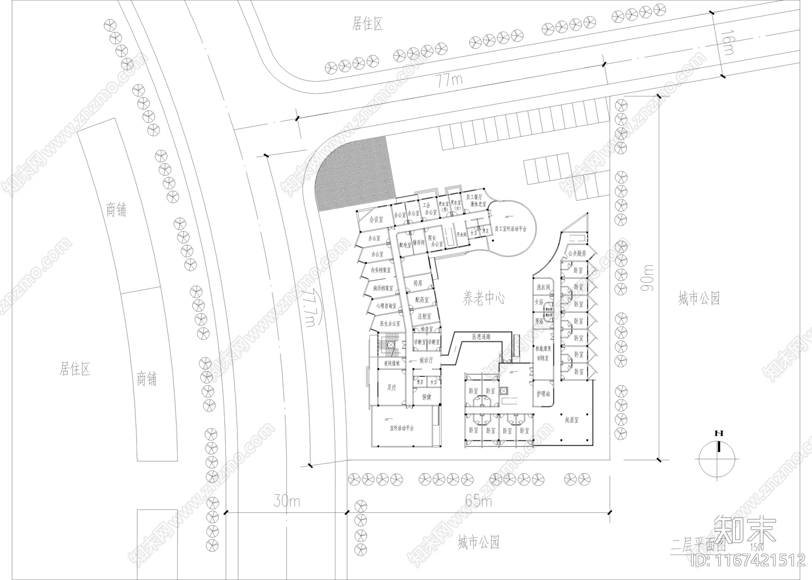 现代养老院cad施工图下载【ID:1167421512】