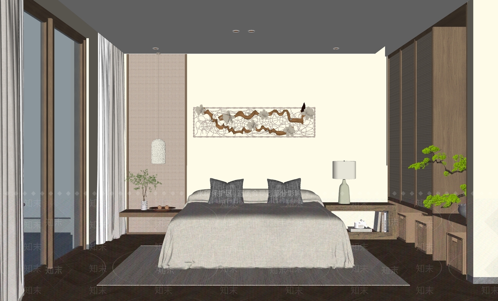 侘寂酒店客房SU模型下载【ID:1167423390】