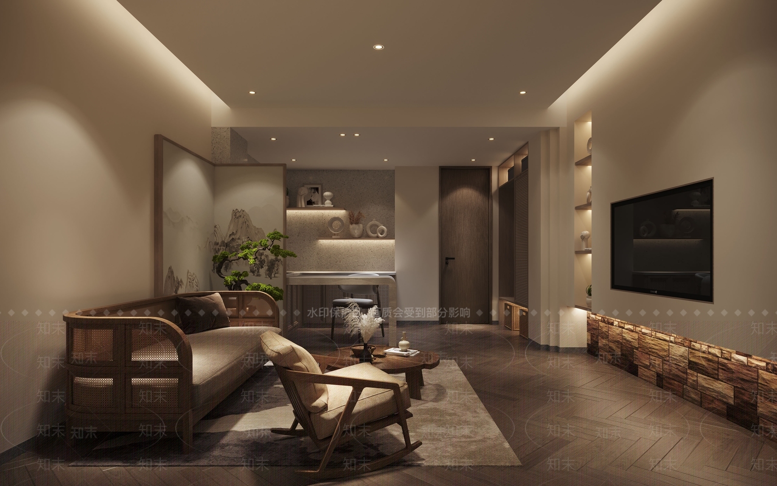 侘寂酒店客房SU模型下载【ID:1167423385】