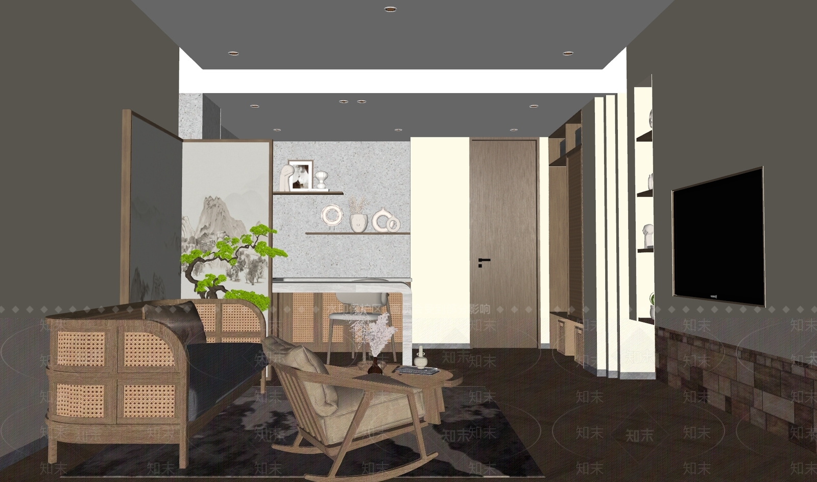 侘寂酒店客房SU模型下载【ID:1167423385】