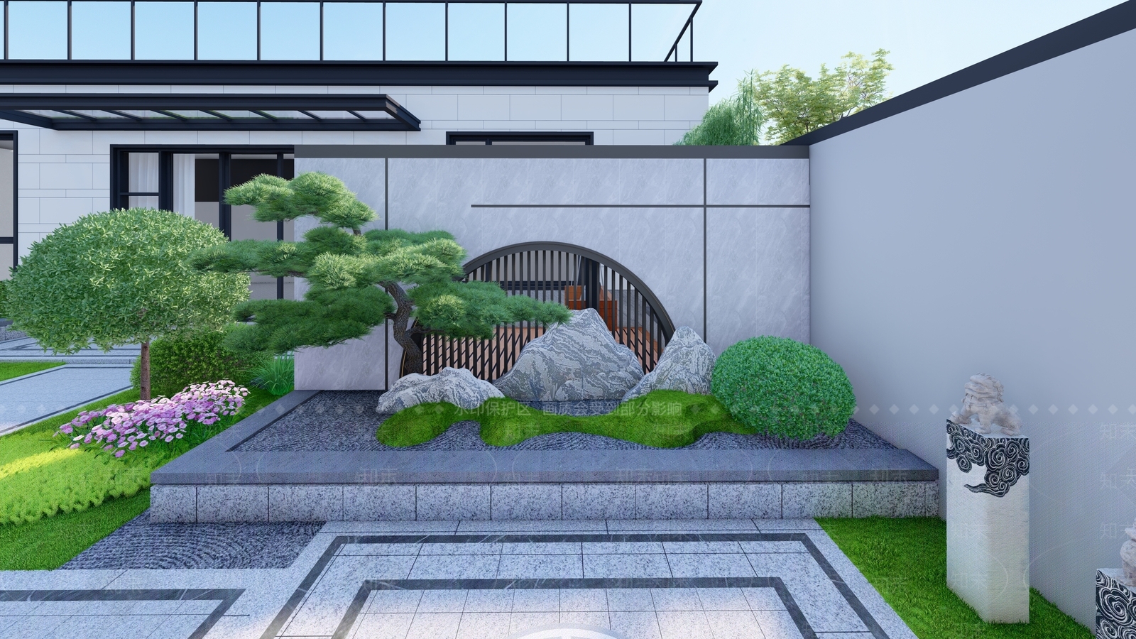 新中式现代别墅庭院SU模型下载【ID:1167443193】