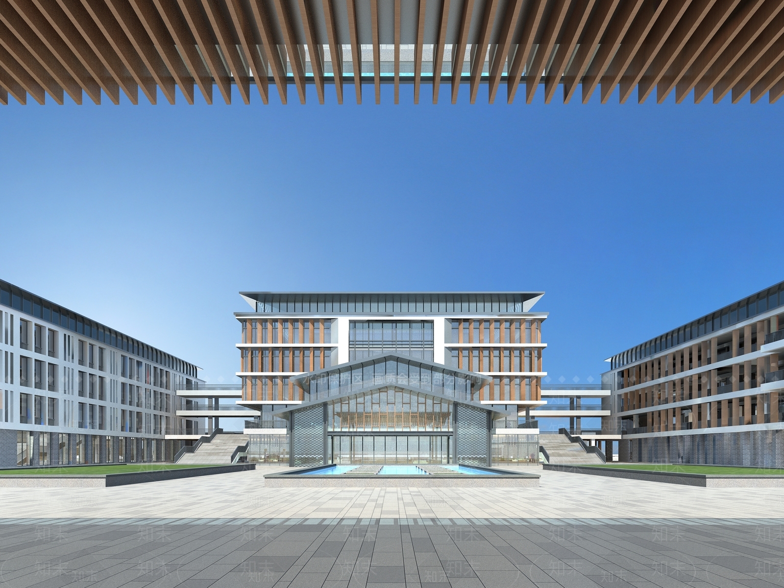 现代新中式学校外观3D模型下载【ID:1167457984】
