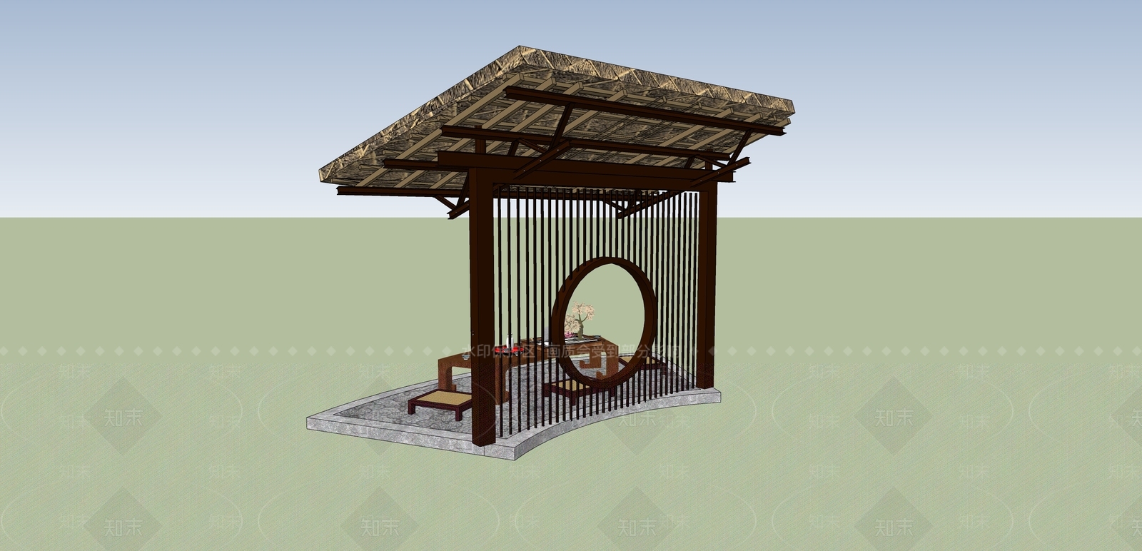 新中式庭院小品SU模型下载【ID:1167471728】