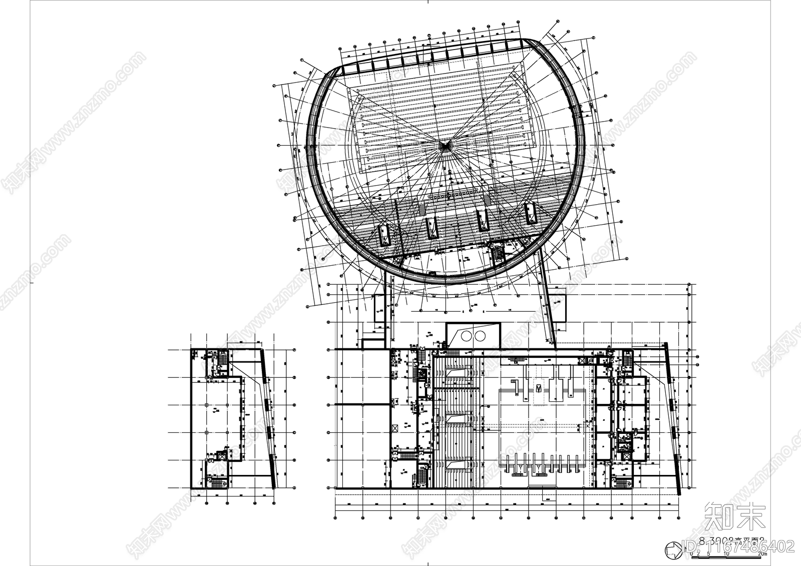 现代体育馆建筑cad施工图下载【ID:1167486402】