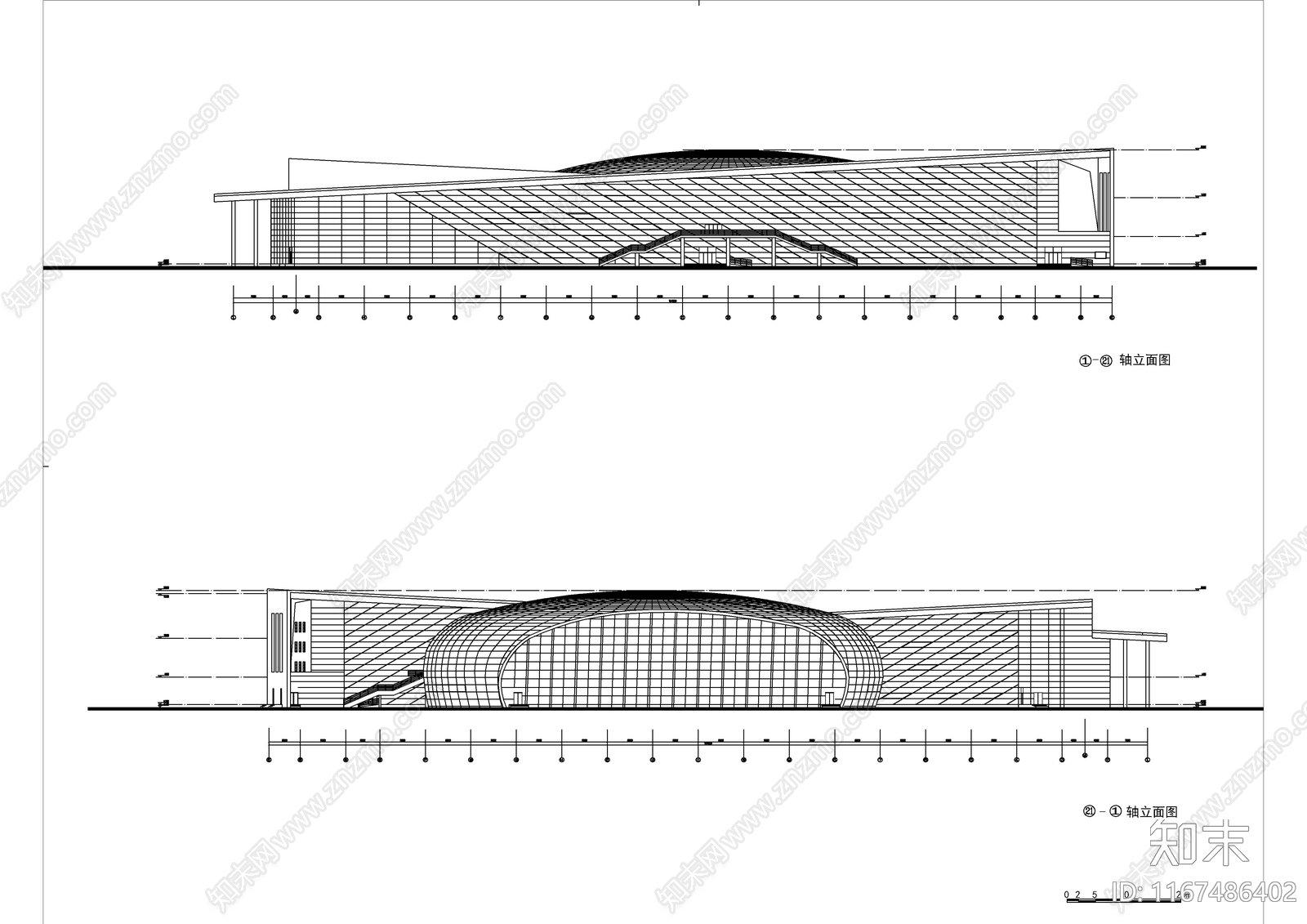现代体育馆建筑cad施工图下载【ID:1167486402】