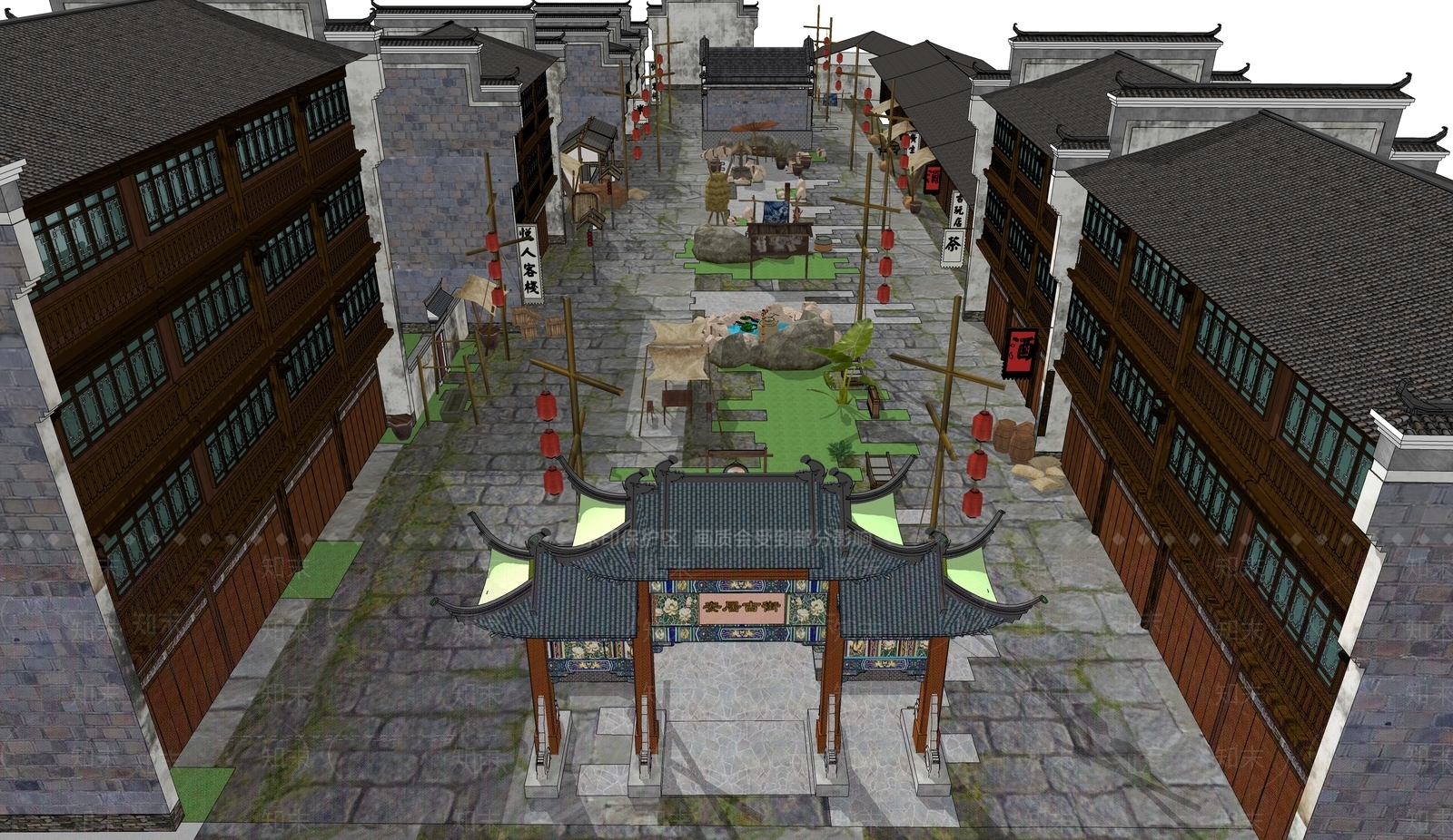 中式商业景观SU模型下载【ID:1167494928】