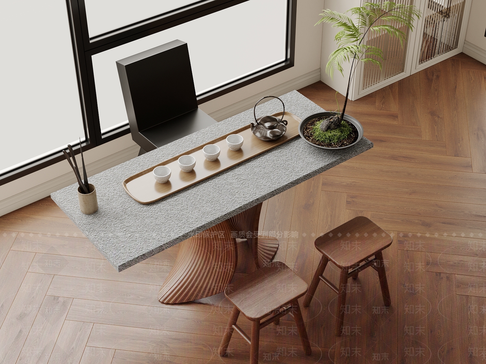 现代茶桌椅3D模型下载【ID:1167521213】