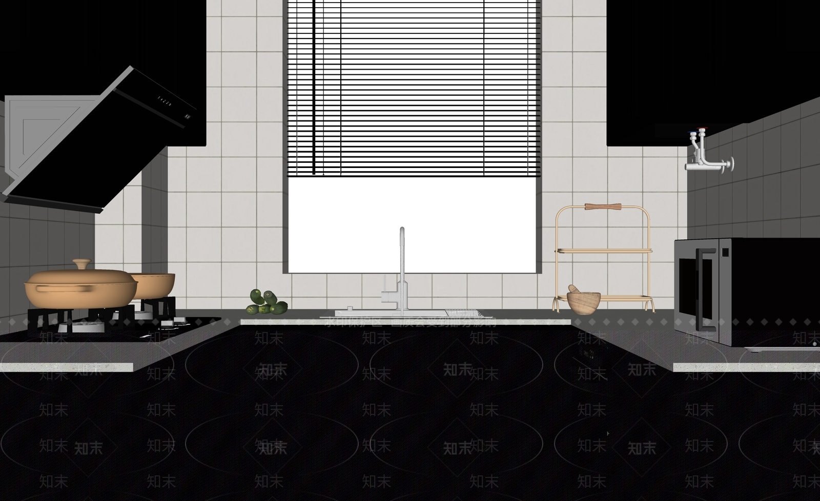 现代法式封闭式厨房SU模型下载【ID:1167522345】