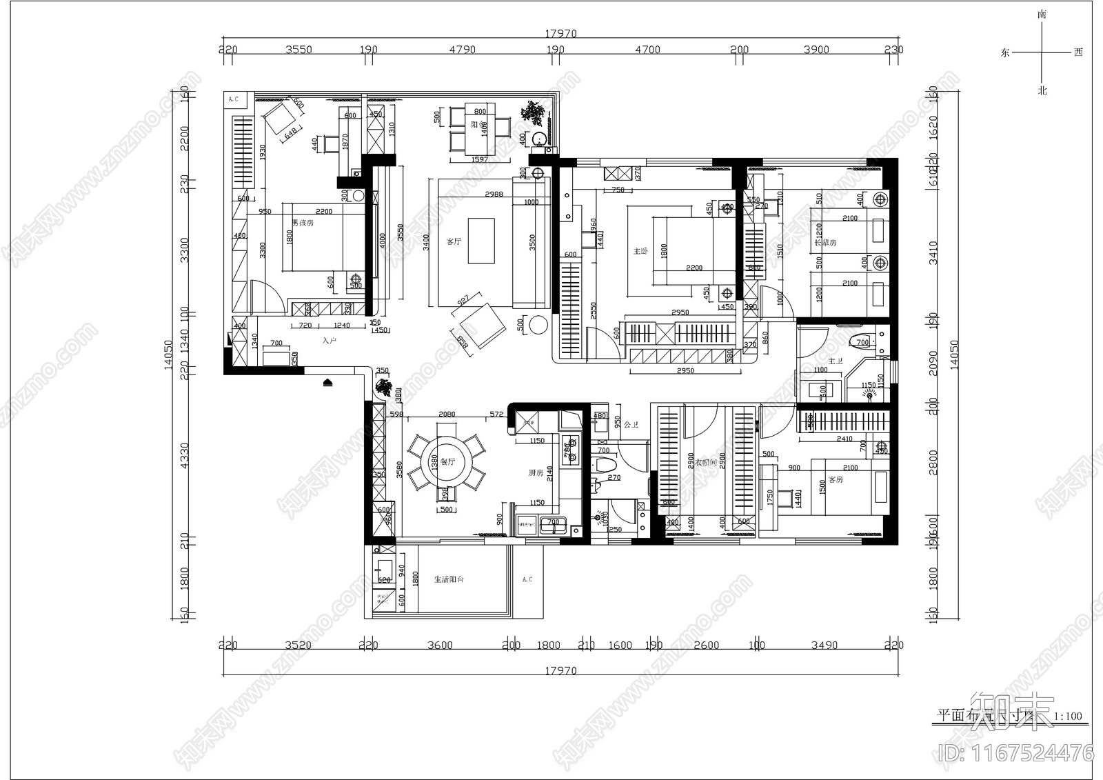 现代整体家装空间cad施工图下载【ID:1167524476】