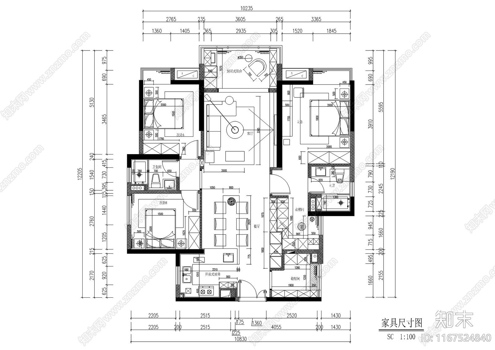 现代整体家装空间cad施工图下载【ID:1167524840】