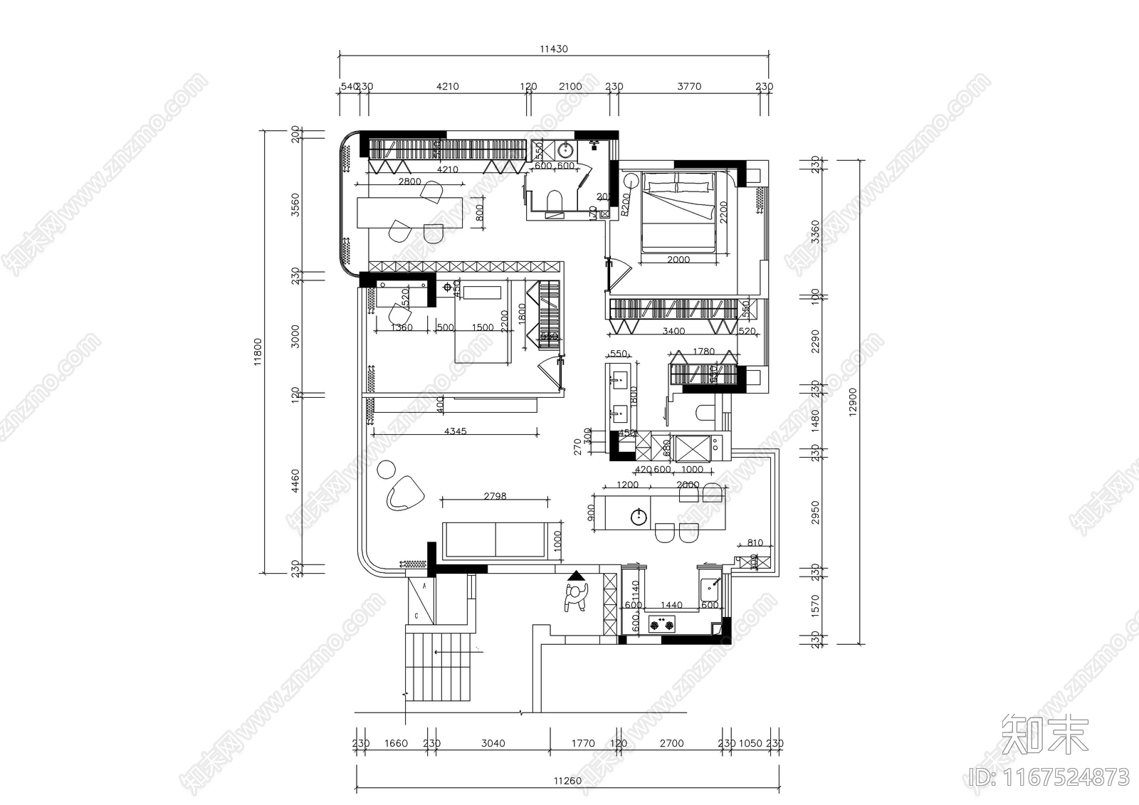 现代整体家装空间cad施工图下载【ID:1167524873】