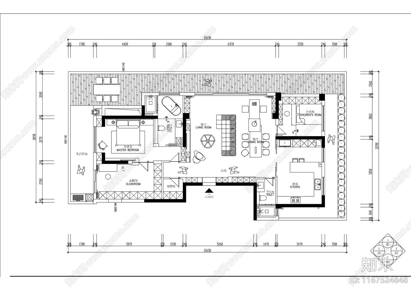 现代整体家装空间cad施工图下载【ID:1167524848】