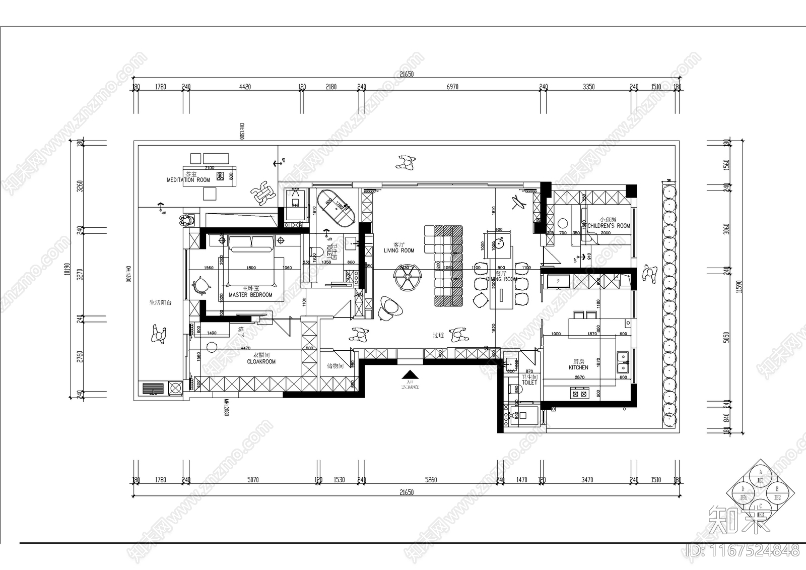 现代整体家装空间cad施工图下载【ID:1167524848】