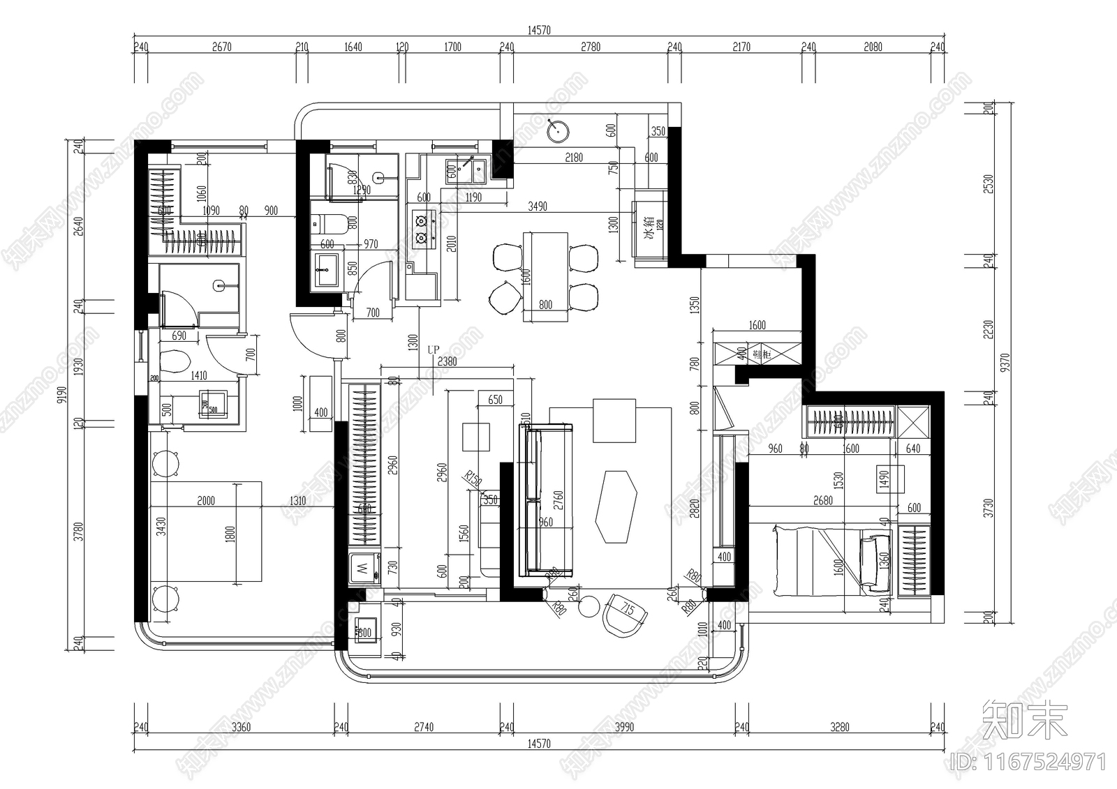 现代整体家装空间cad施工图下载【ID:1167524971】