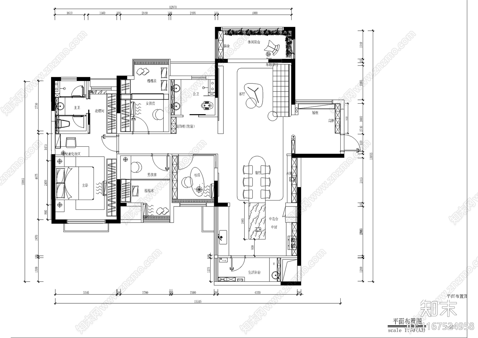 现代整体家装空间cad施工图下载【ID:1167524958】