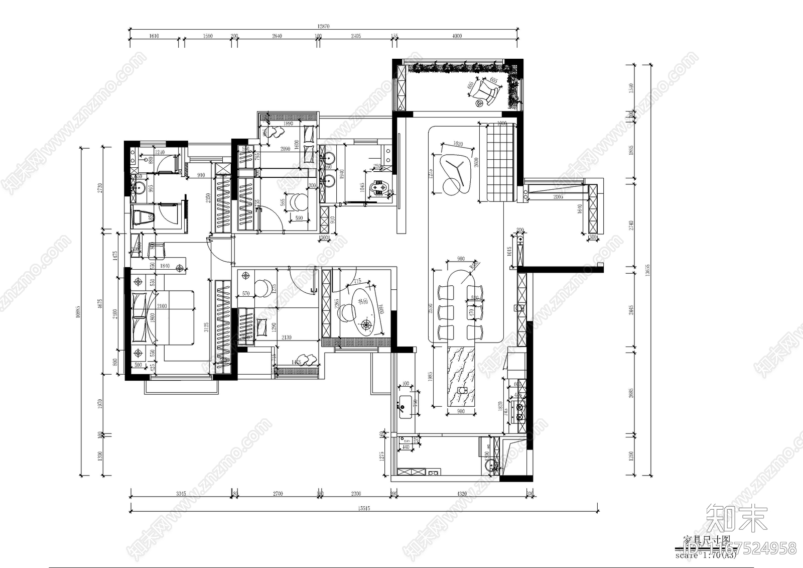 现代整体家装空间cad施工图下载【ID:1167524958】