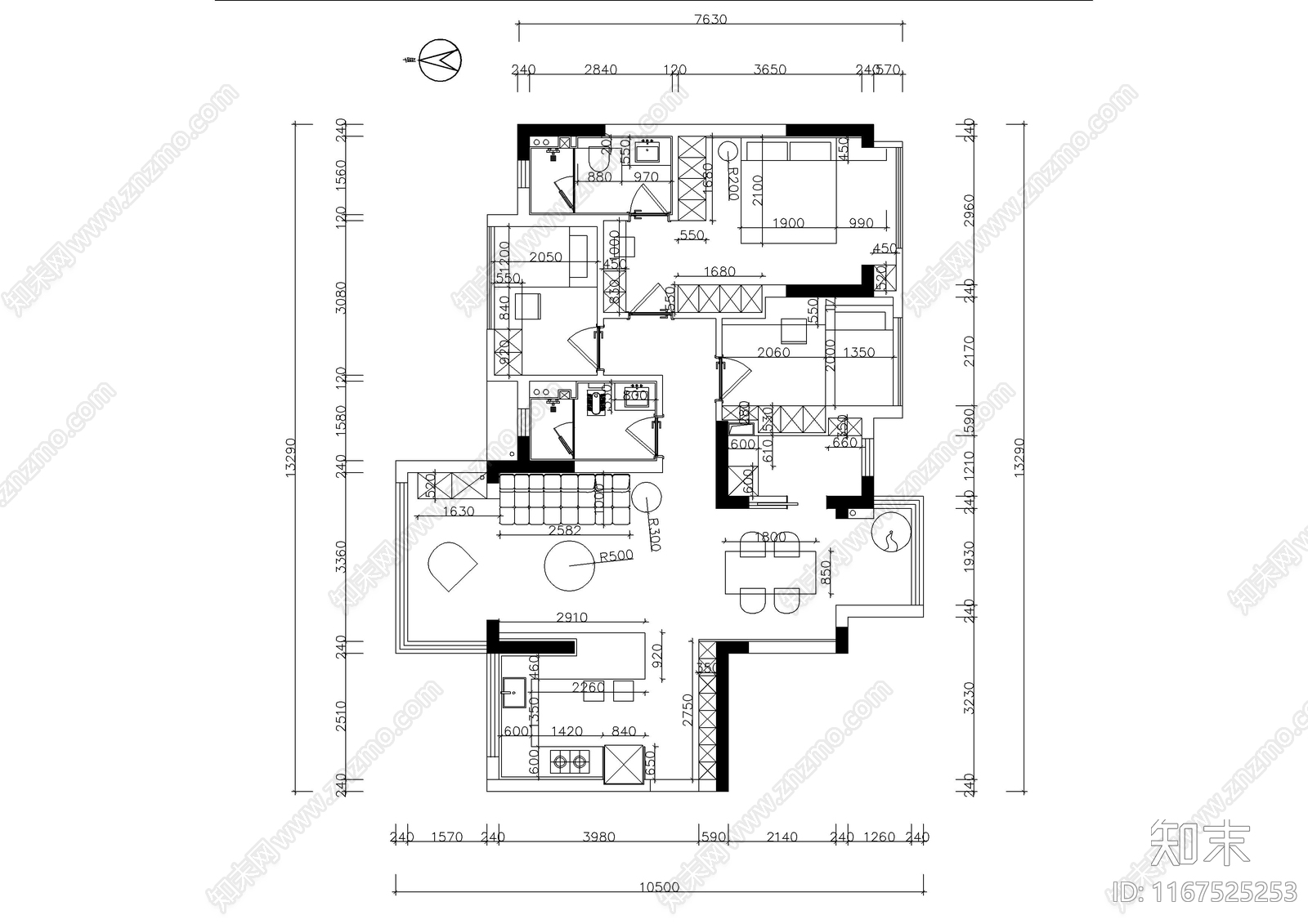 现代整体家装空间cad施工图下载【ID:1167525253】