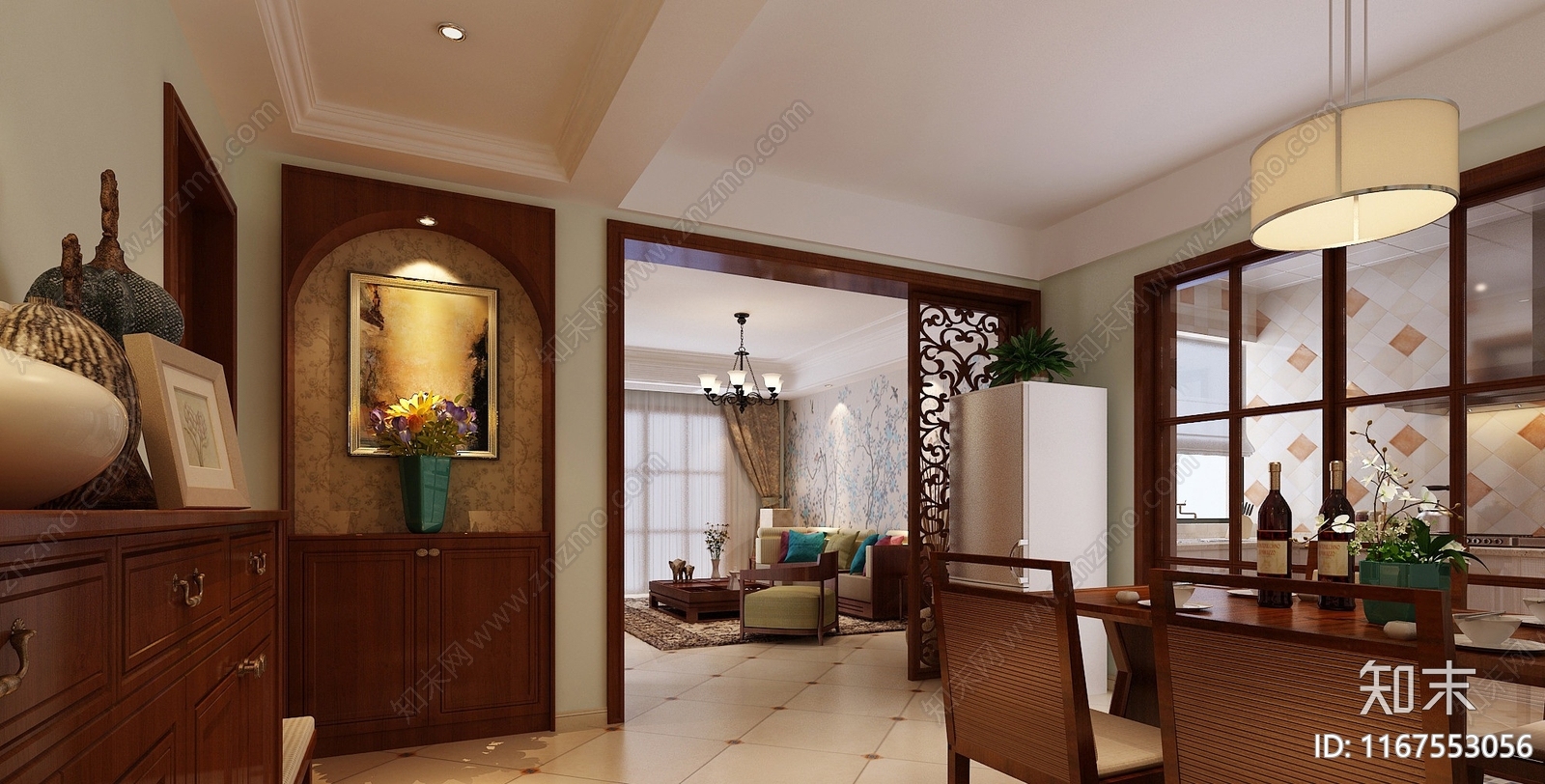 美式整体家装空间施工图下载【ID:1167553056】