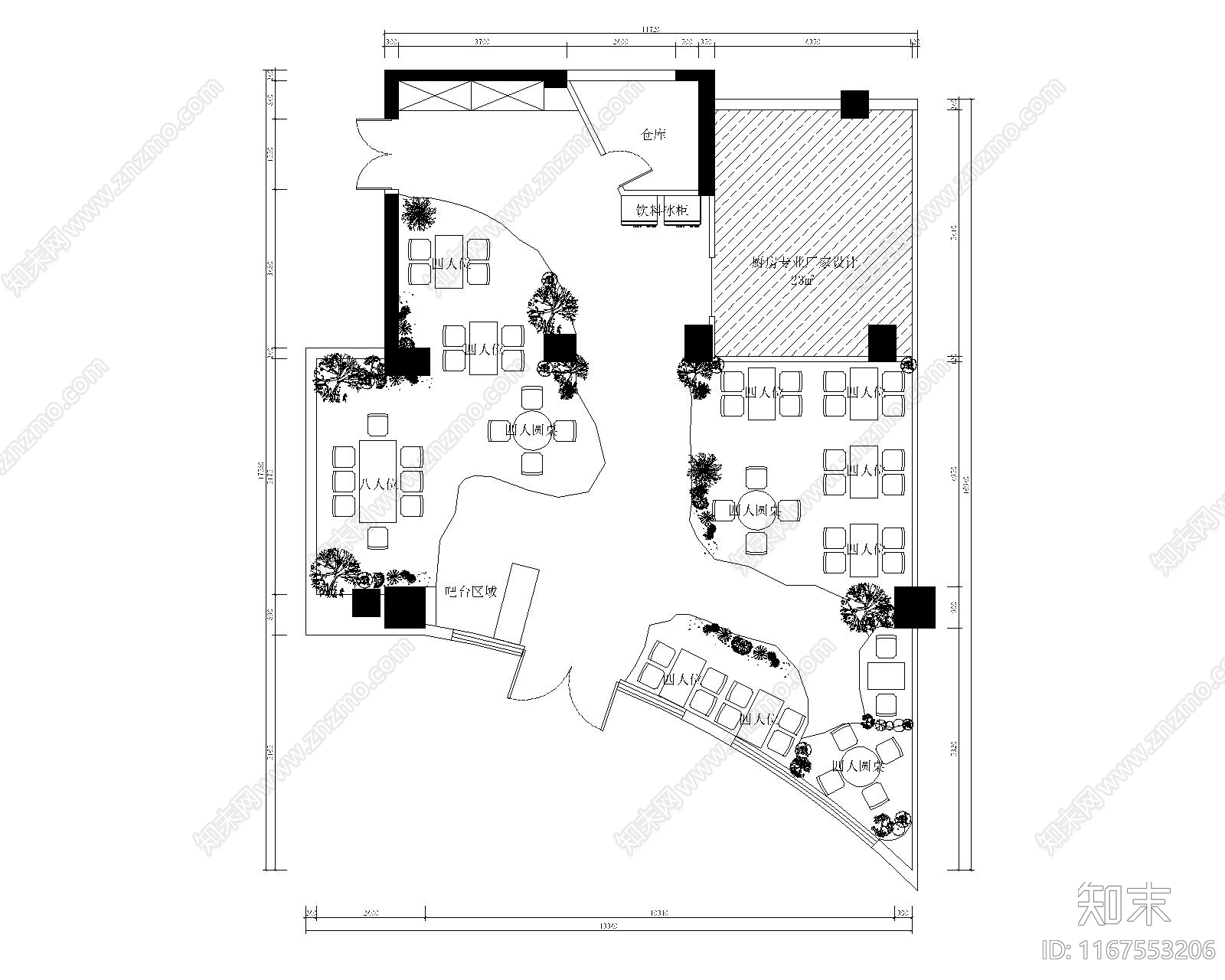 现代烧烤店施工图下载【ID:1167553206】