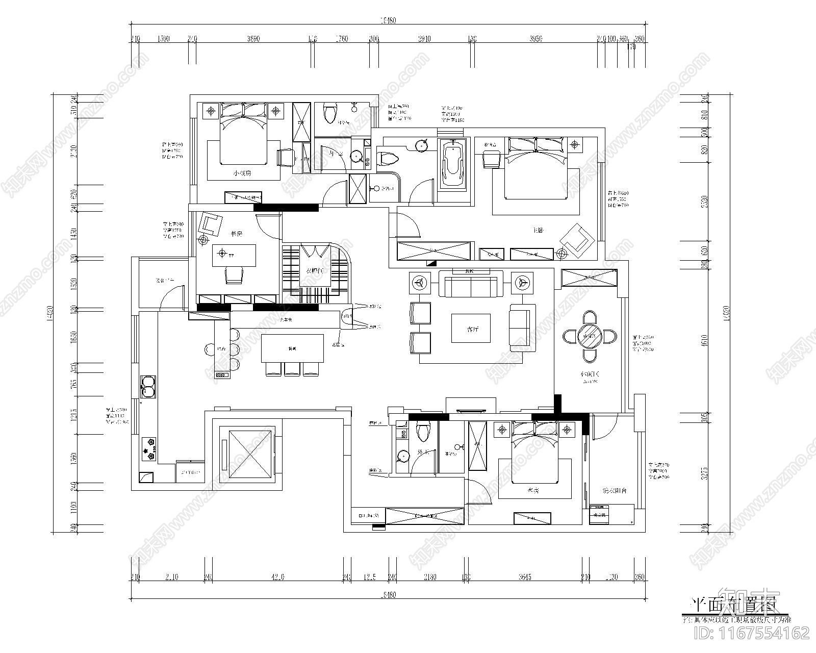 整体家装空间cad施工图下载【ID:1167554162】