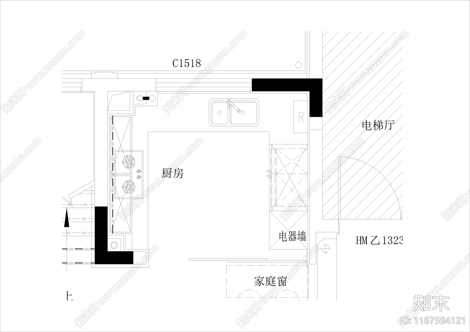 现代厨房施工图下载【ID:1167594121】