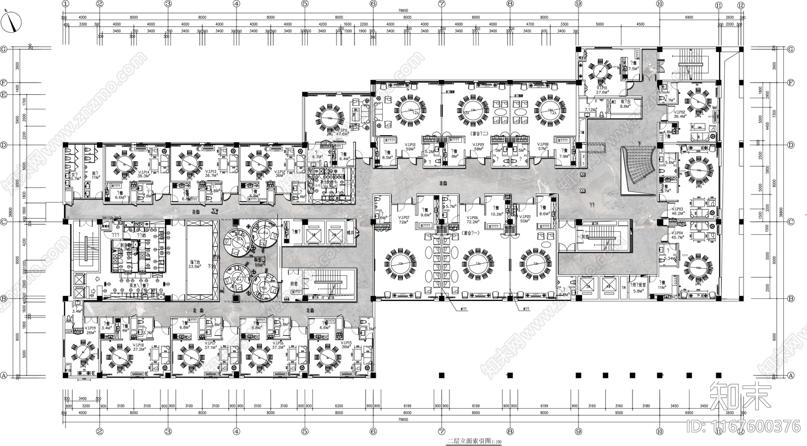 现代新中式中餐厅施工图下载【ID:1167600376】