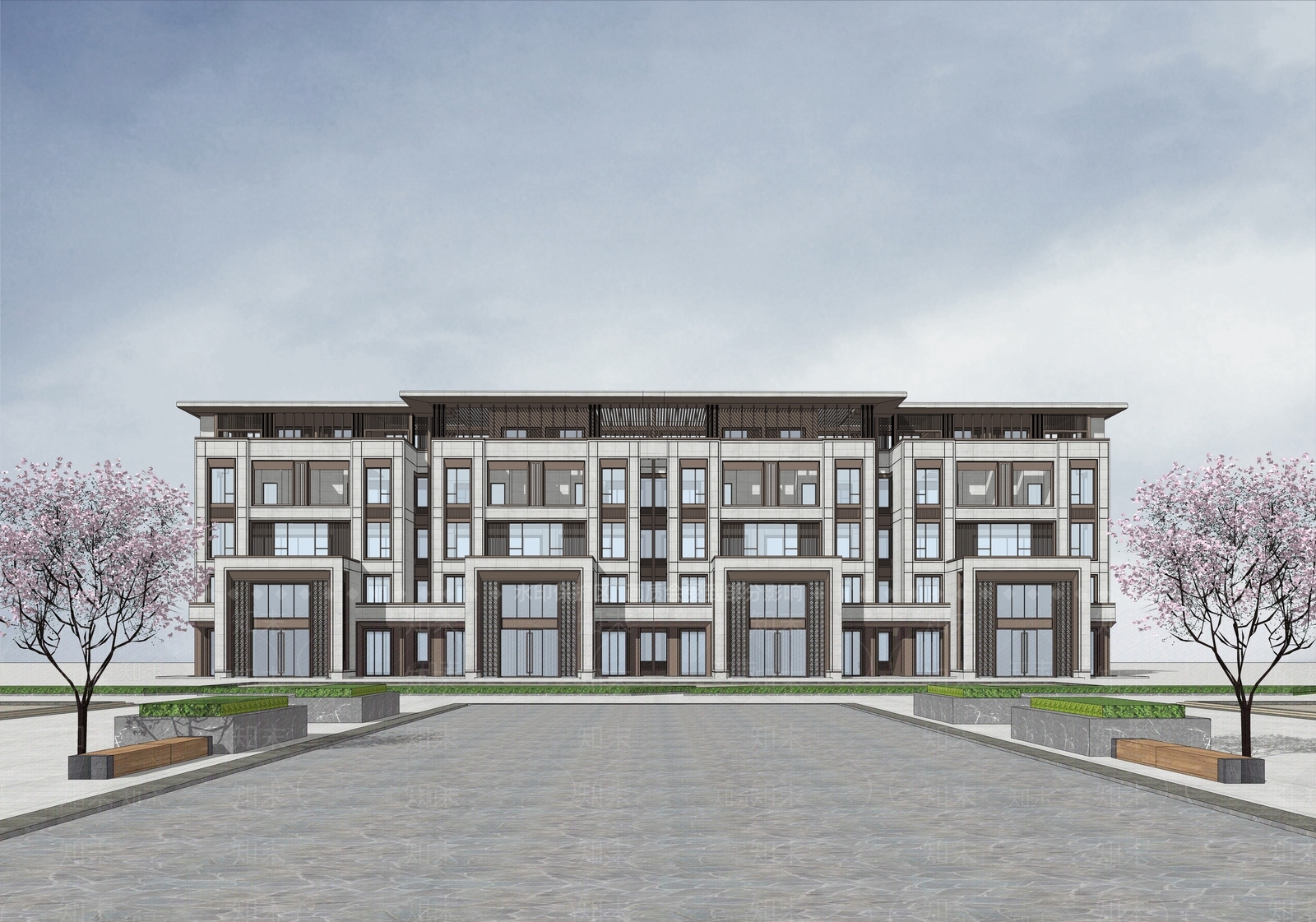 新中式轻奢多层住宅SU模型下载【ID:1167601833】