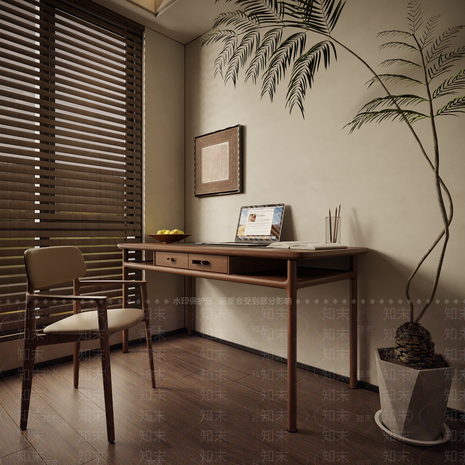 现代原木书房3D模型下载【ID:1167620407】