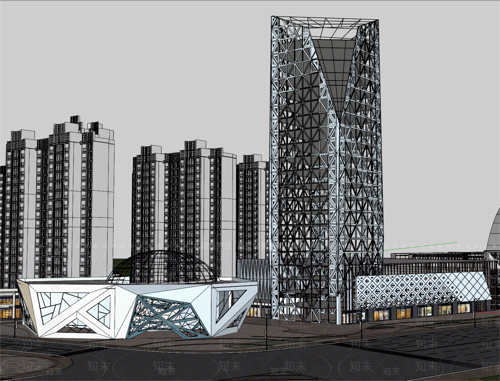 现代商场建筑SU模型下载【ID:1167621499】