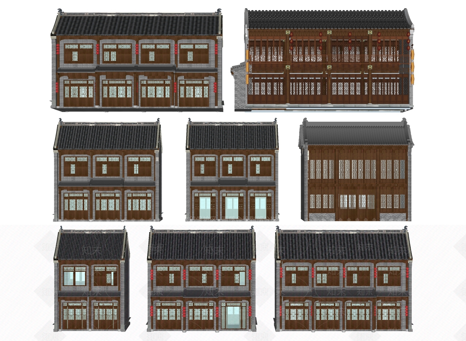 中式新中式古建筑SU模型下载【ID:1167627878】