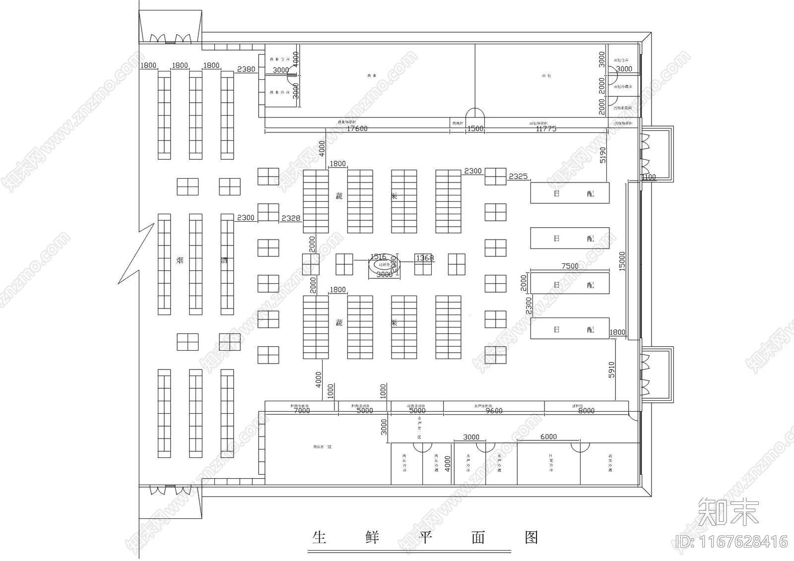 现代超市cad施工图下载【ID:1167628416】