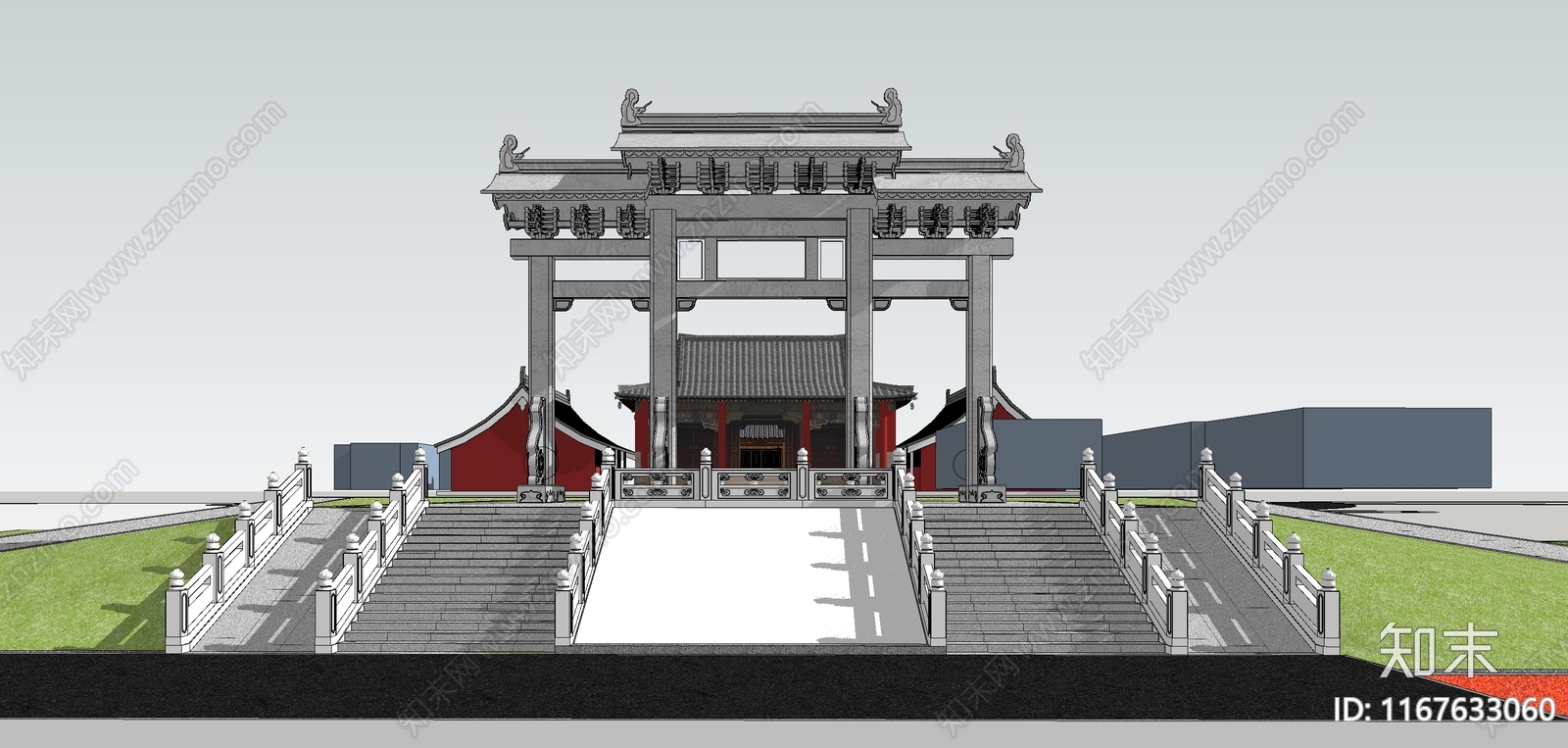 中式寺庙建筑SU模型下载【ID:1167633060】