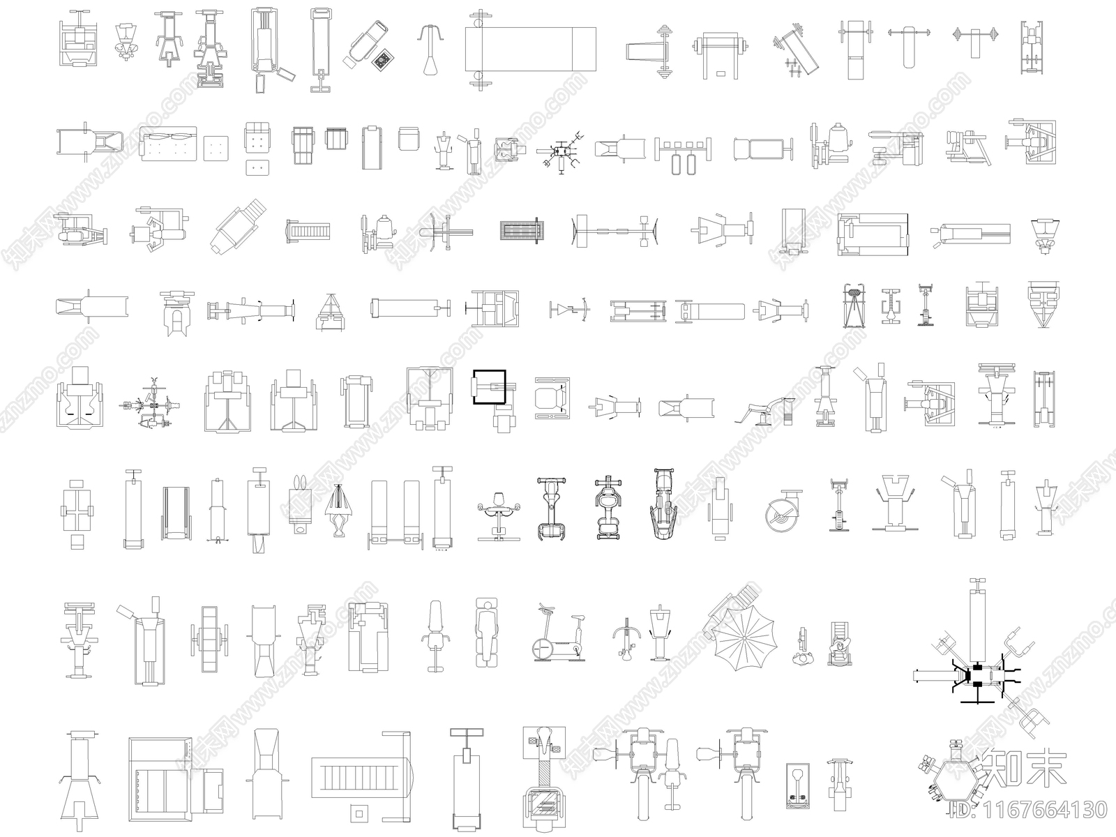 2024年最新健身运动器材器械跑步机CAD图库施工图下载【ID:1167664130】