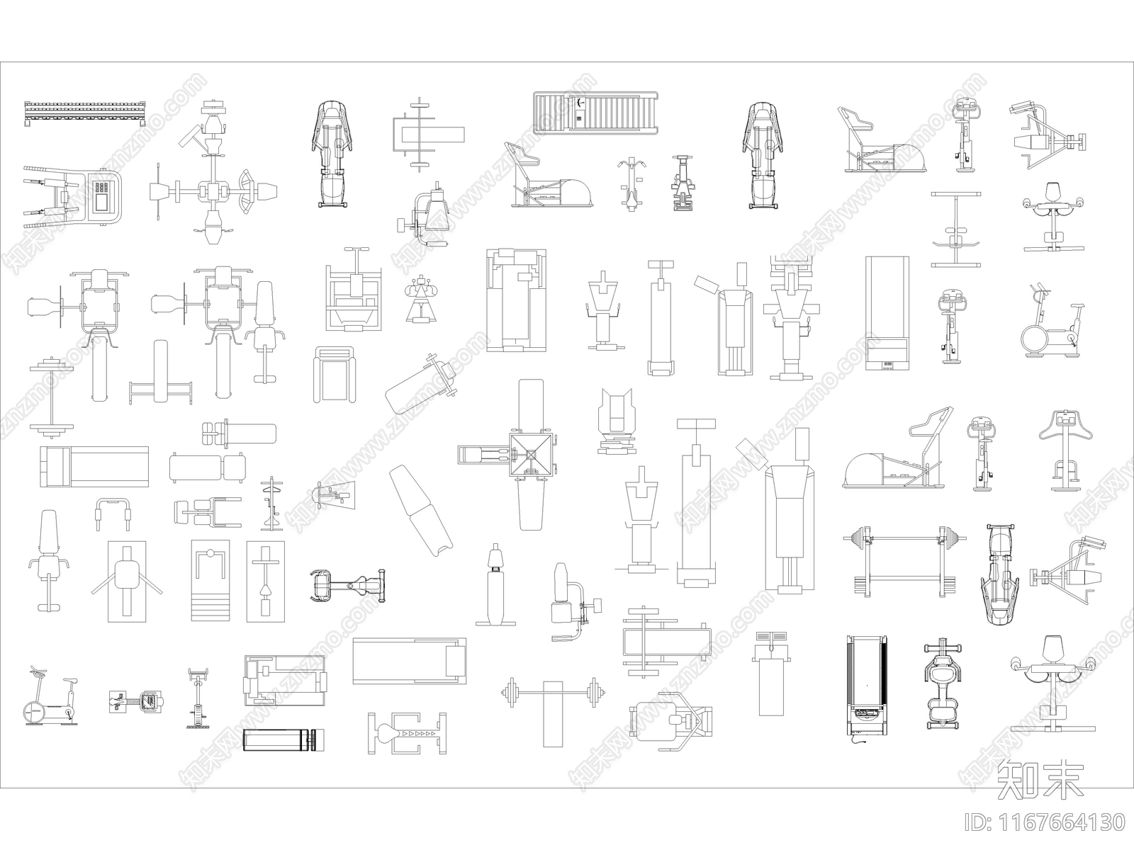 2024年最新健身运动器材器械跑步机CAD图库施工图下载【ID:1167664130】