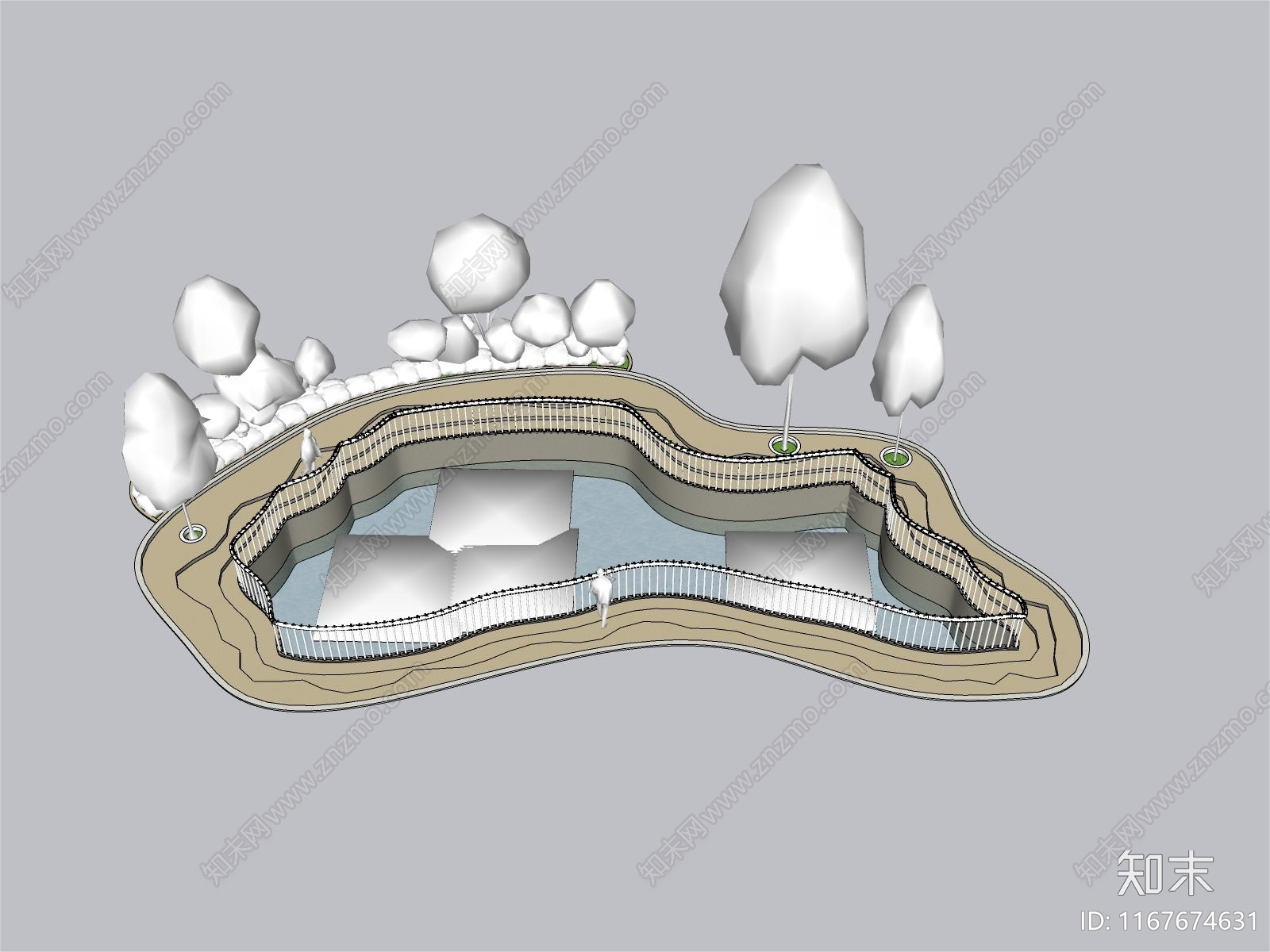 现代原木滨水景观SU模型下载【ID:1167674631】