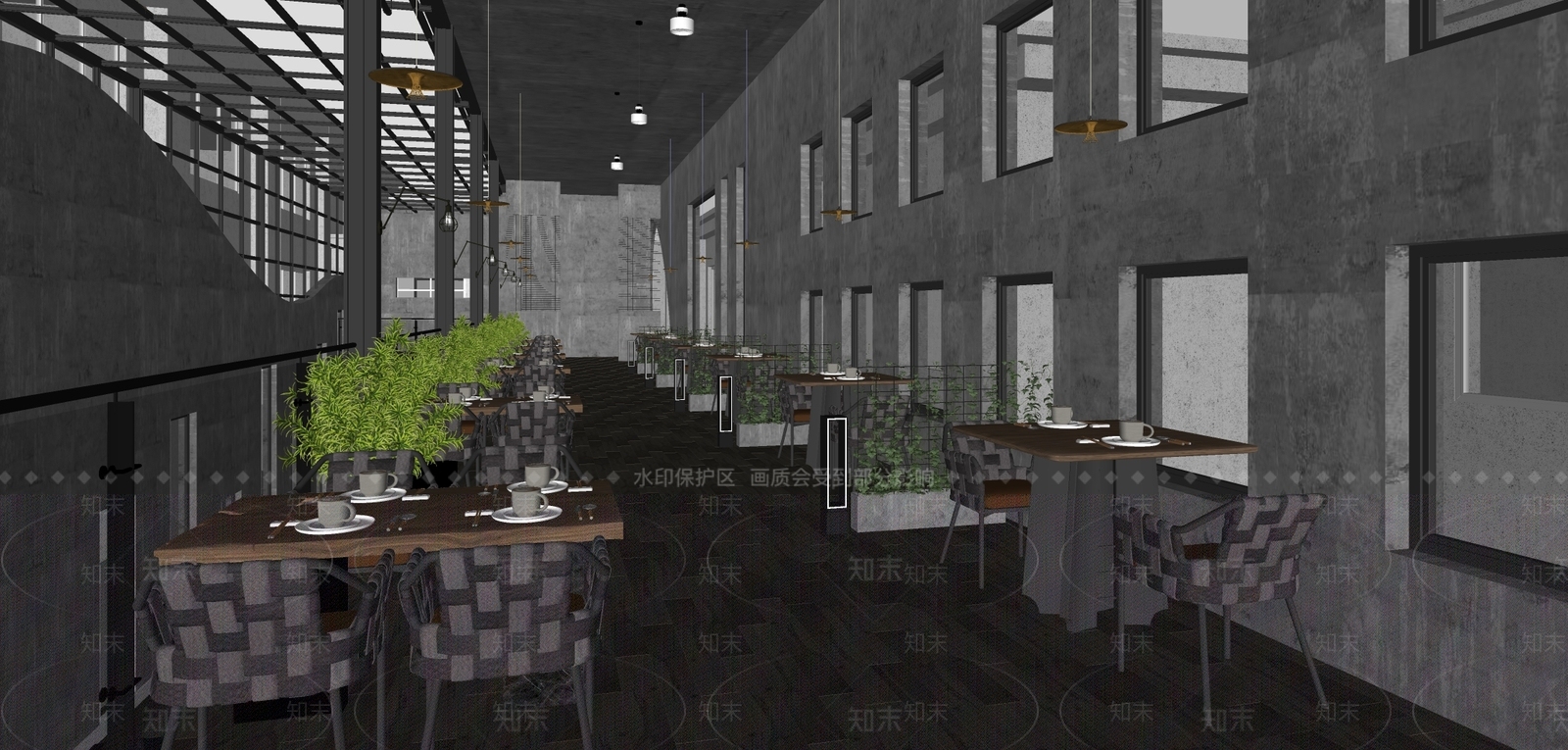 现代工业茶餐厅SU模型下载【ID:1167675194】