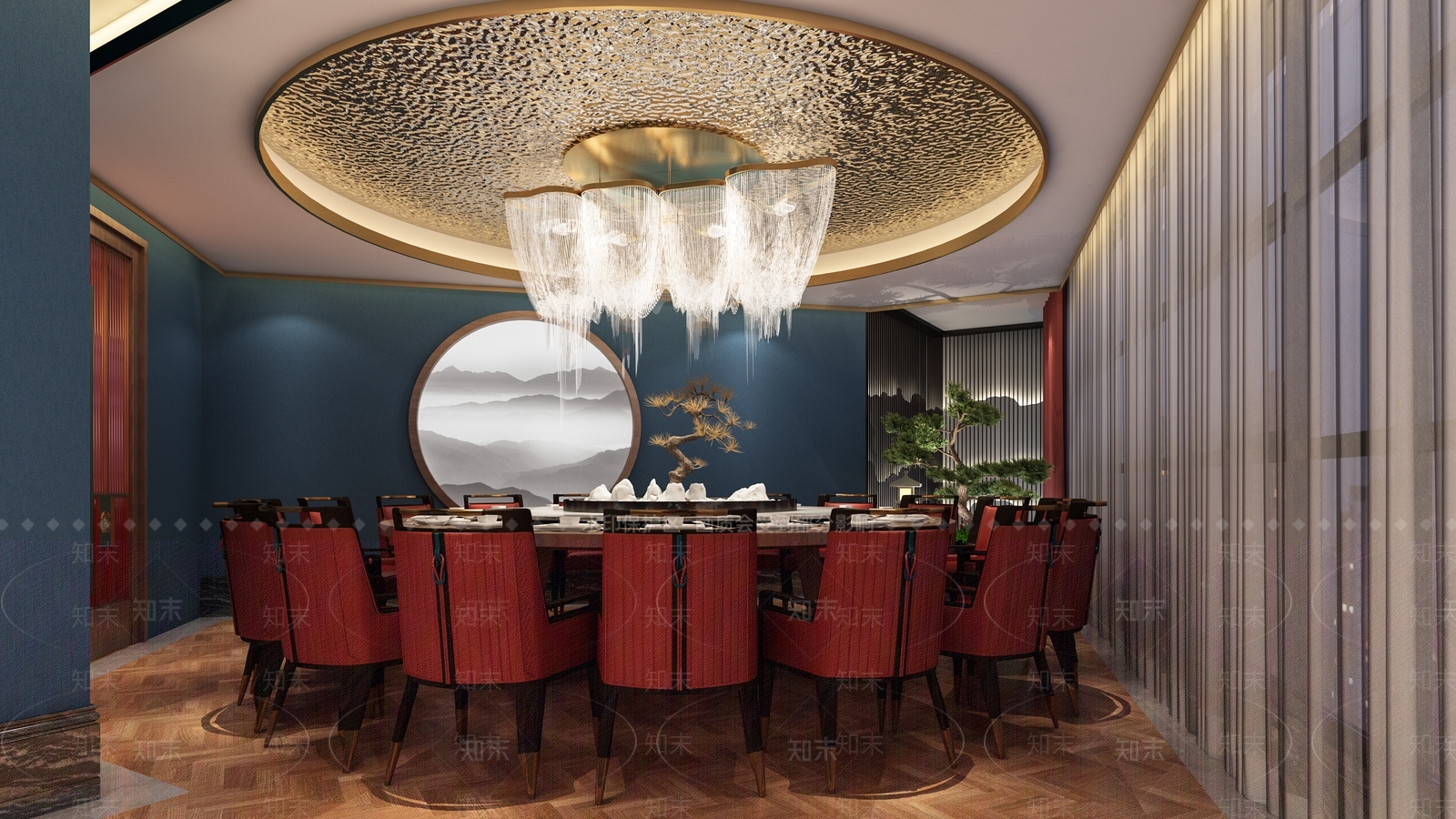 新中式中式中餐厅3D模型下载【ID:1167702496】