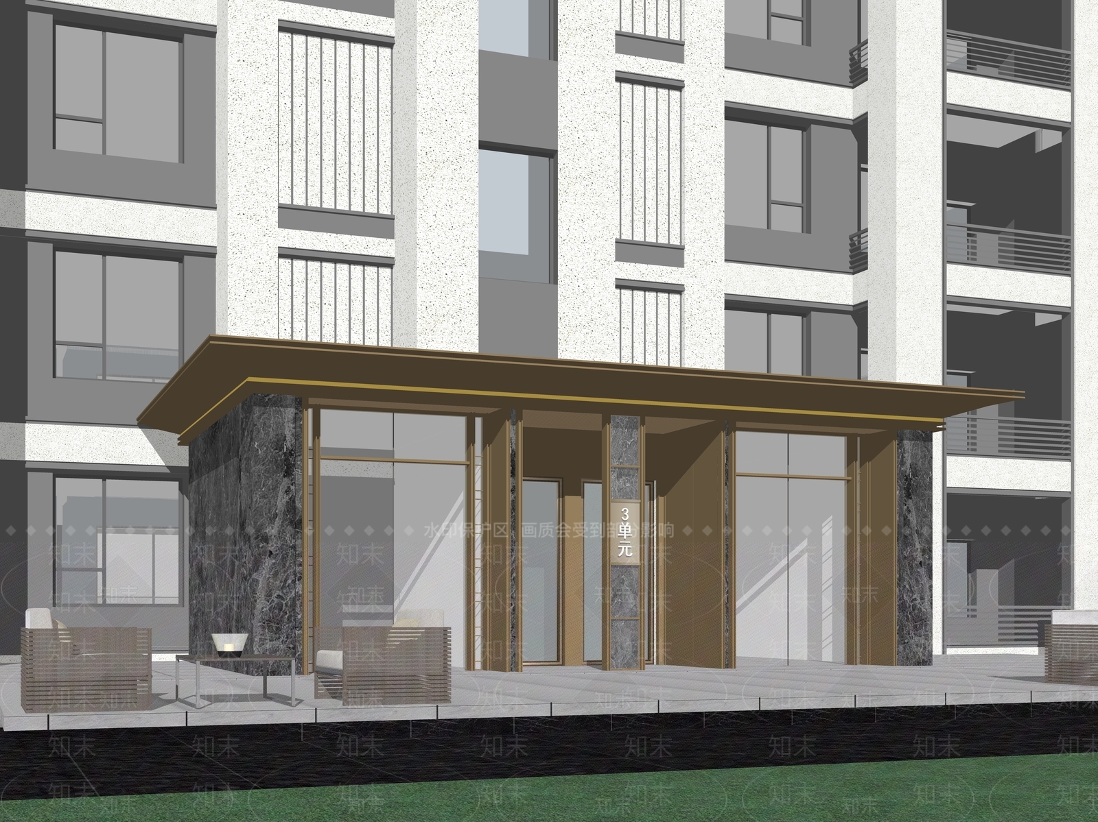 现代极简高层住宅SU模型下载【ID:1167708669】