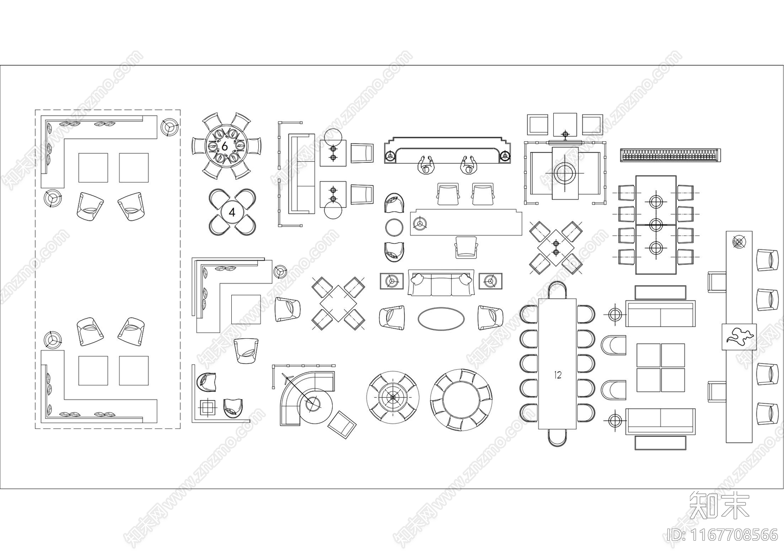 新中式现代综合家具图库施工图下载【ID:1167708566】