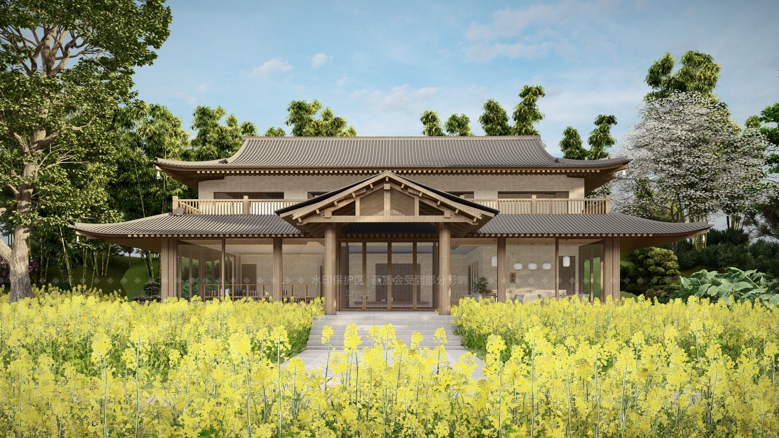 新中式现代民宿建筑SU模型下载【ID:1167793824】
