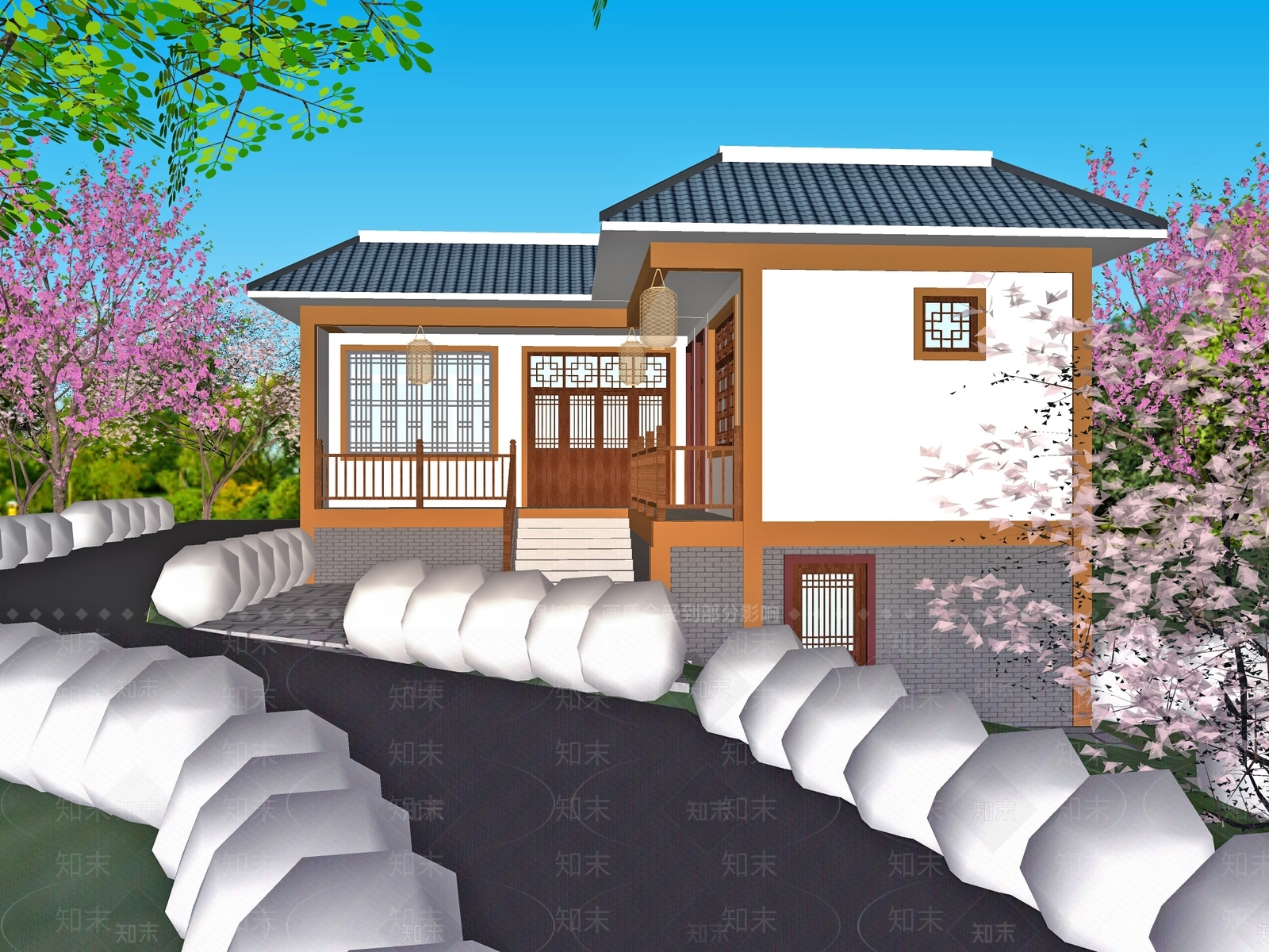 现代新中式乡村民房SU模型下载【ID:1167715073】