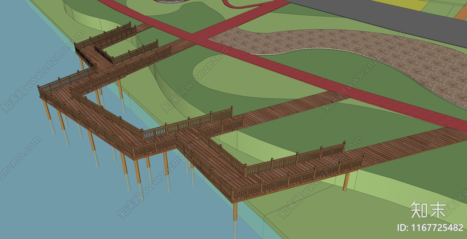 新中式滨水景观SU模型下载【ID:1167725482】