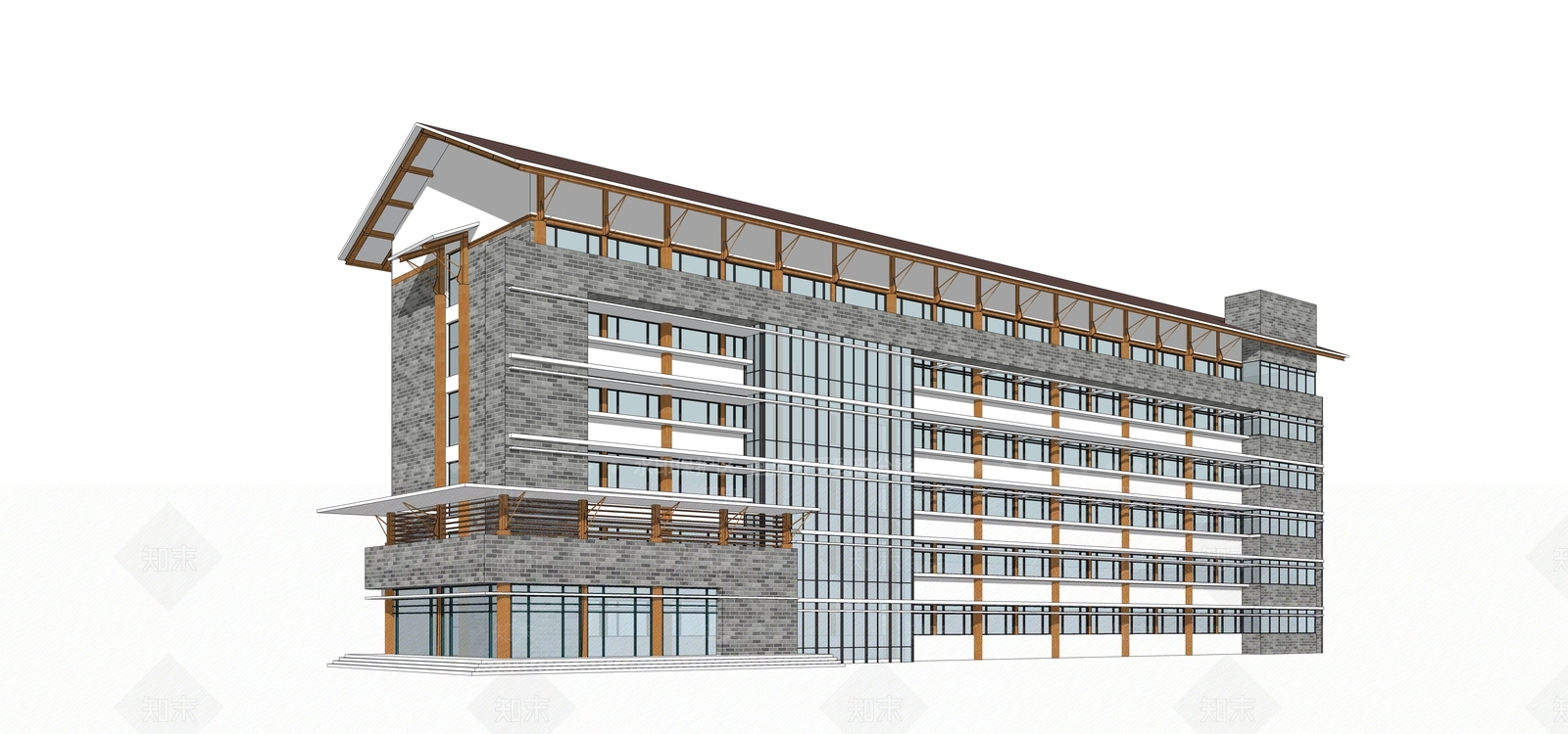 新中式学校建筑SU模型下载【ID:1167737933】