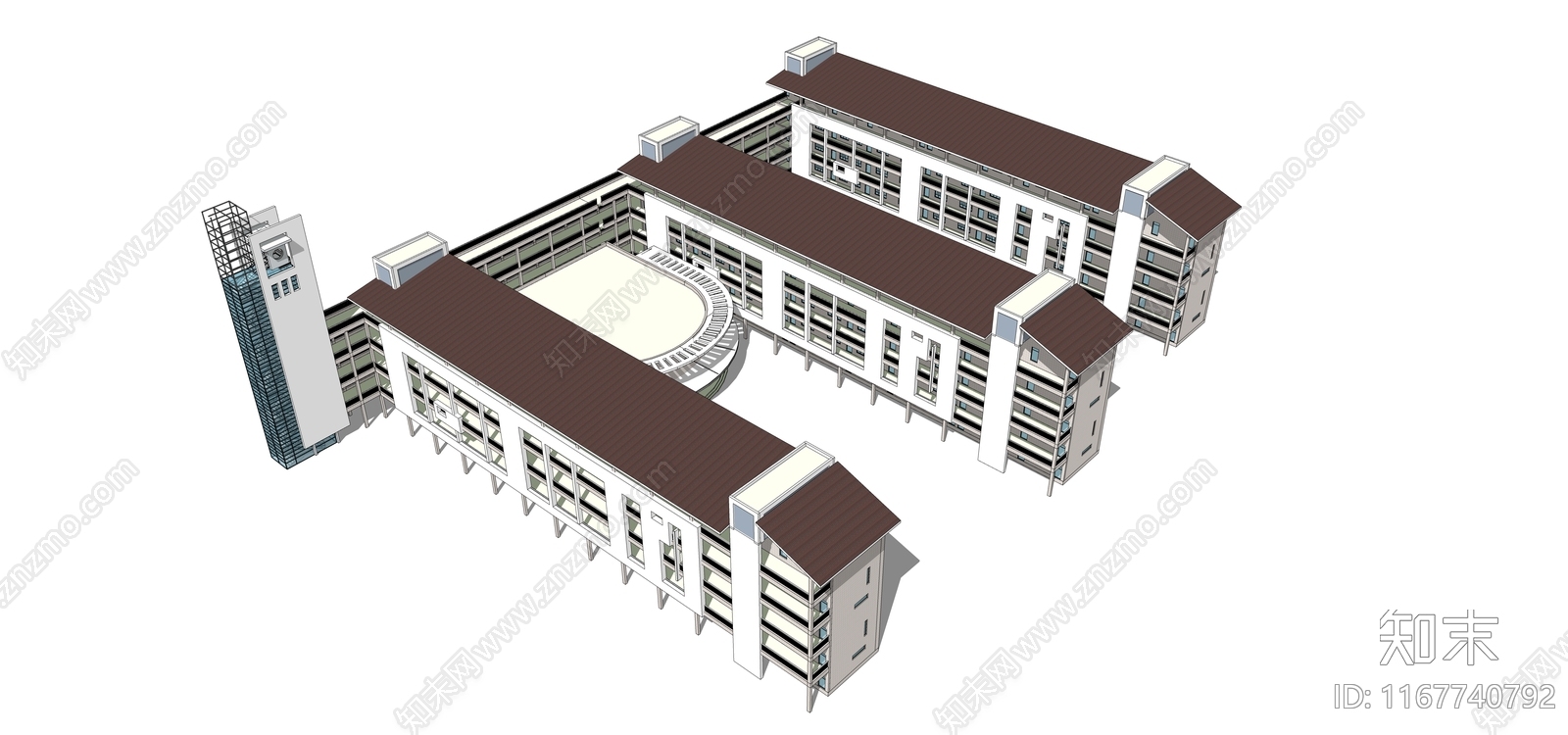 新中式学校建筑SU模型下载【ID:1167740792】