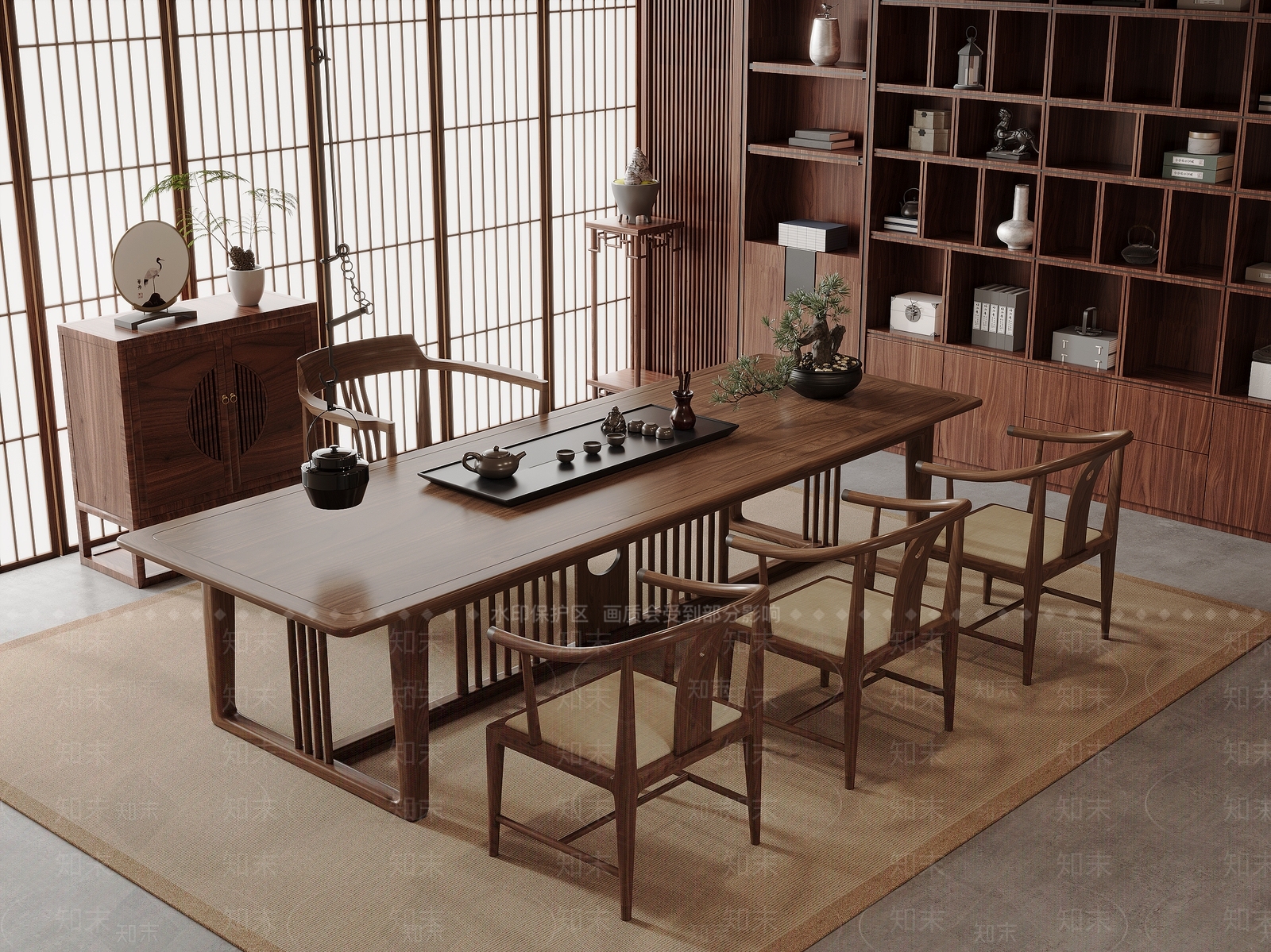 新中式中古茶室3D模型下载【ID:1167764731】
